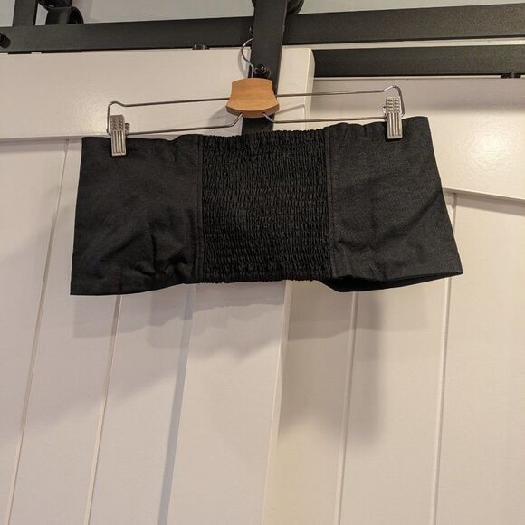 EXPRESS Linen-Blend Tie Front Bandeau Top / Crop Top in Black NWT (L + XL) - Picture 12 of 16